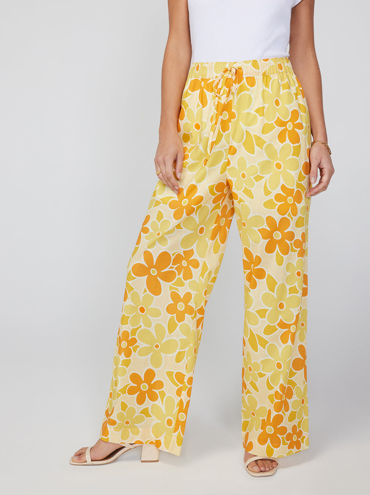 Alba Yellow Floral Print Drawstring Trousers