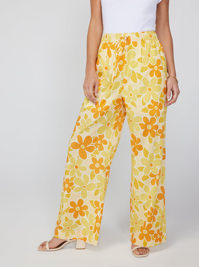 Alba Yellow Floral Print Drawstring Trousers KITRI Studio