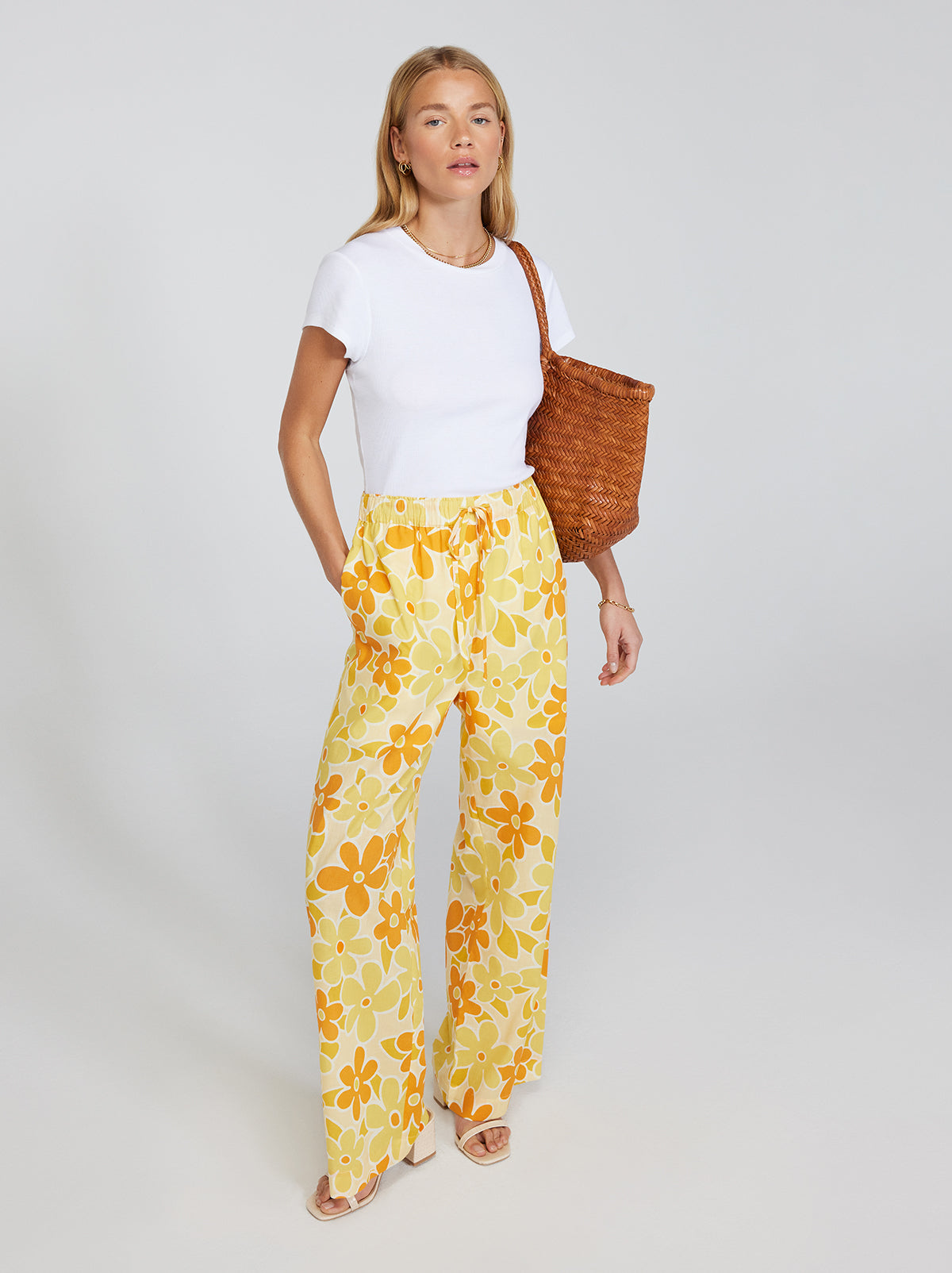 Alba Yellow Floral Print Drawstring Trousers KITRI Studio