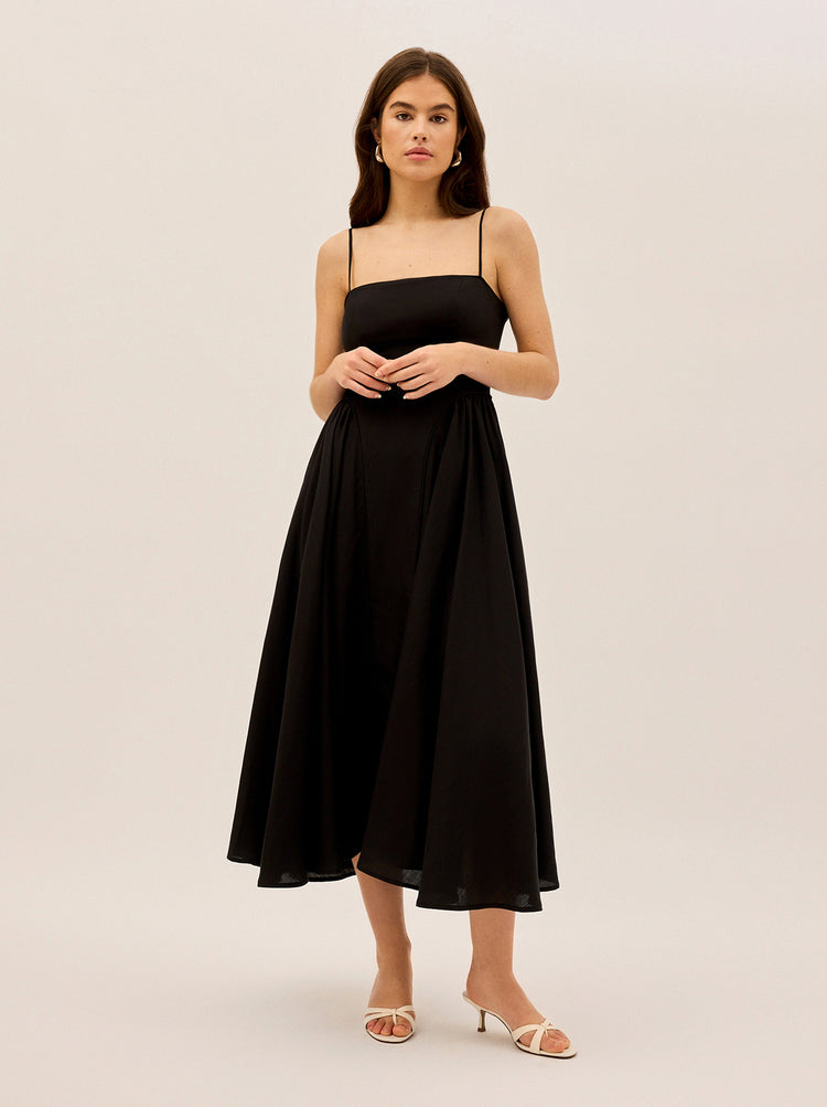 Alberta Black Linen Blend Dress By KITRI Studio