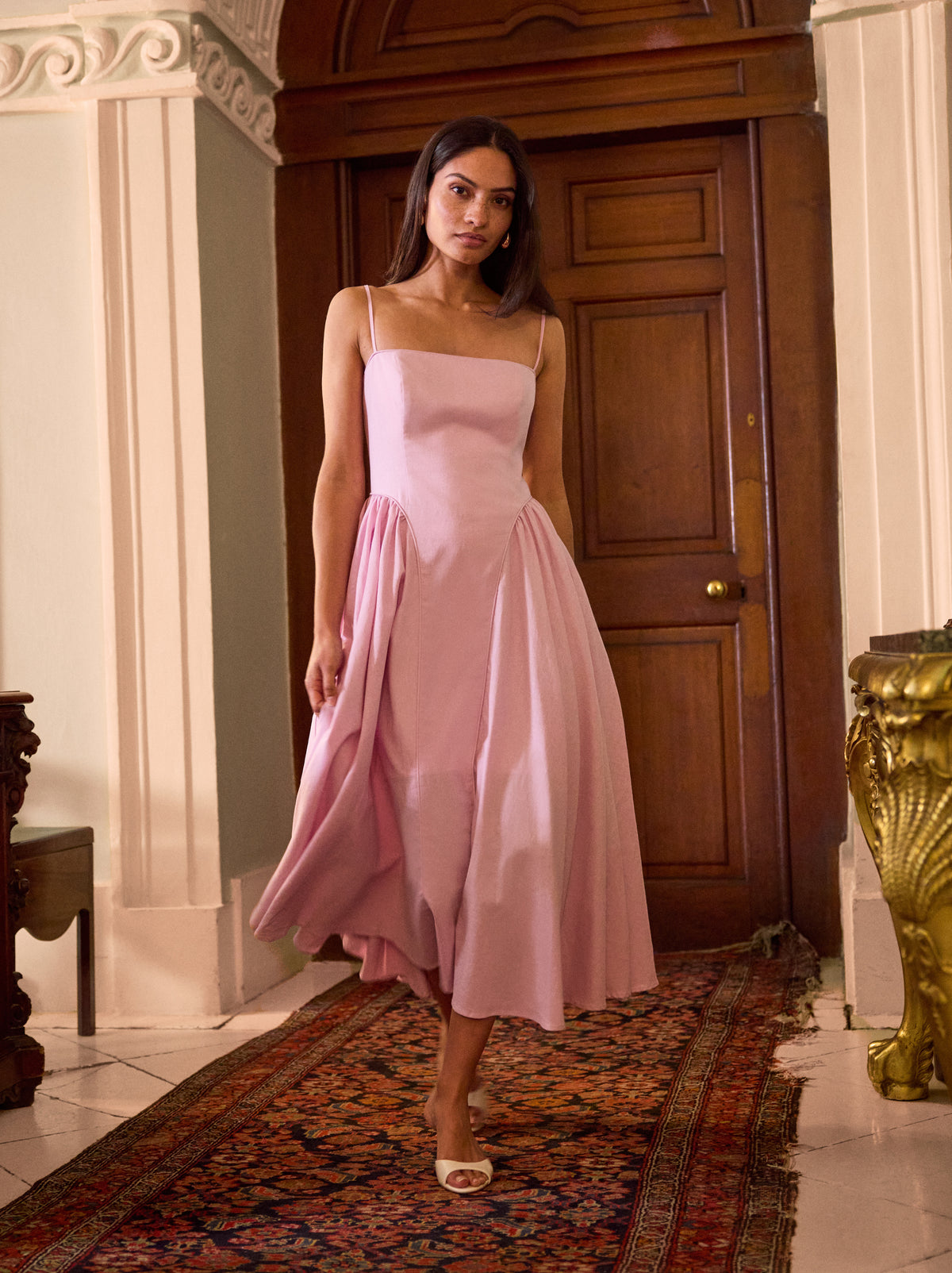 Alberta Pink Cotton Linen Dress By KITRI Studio