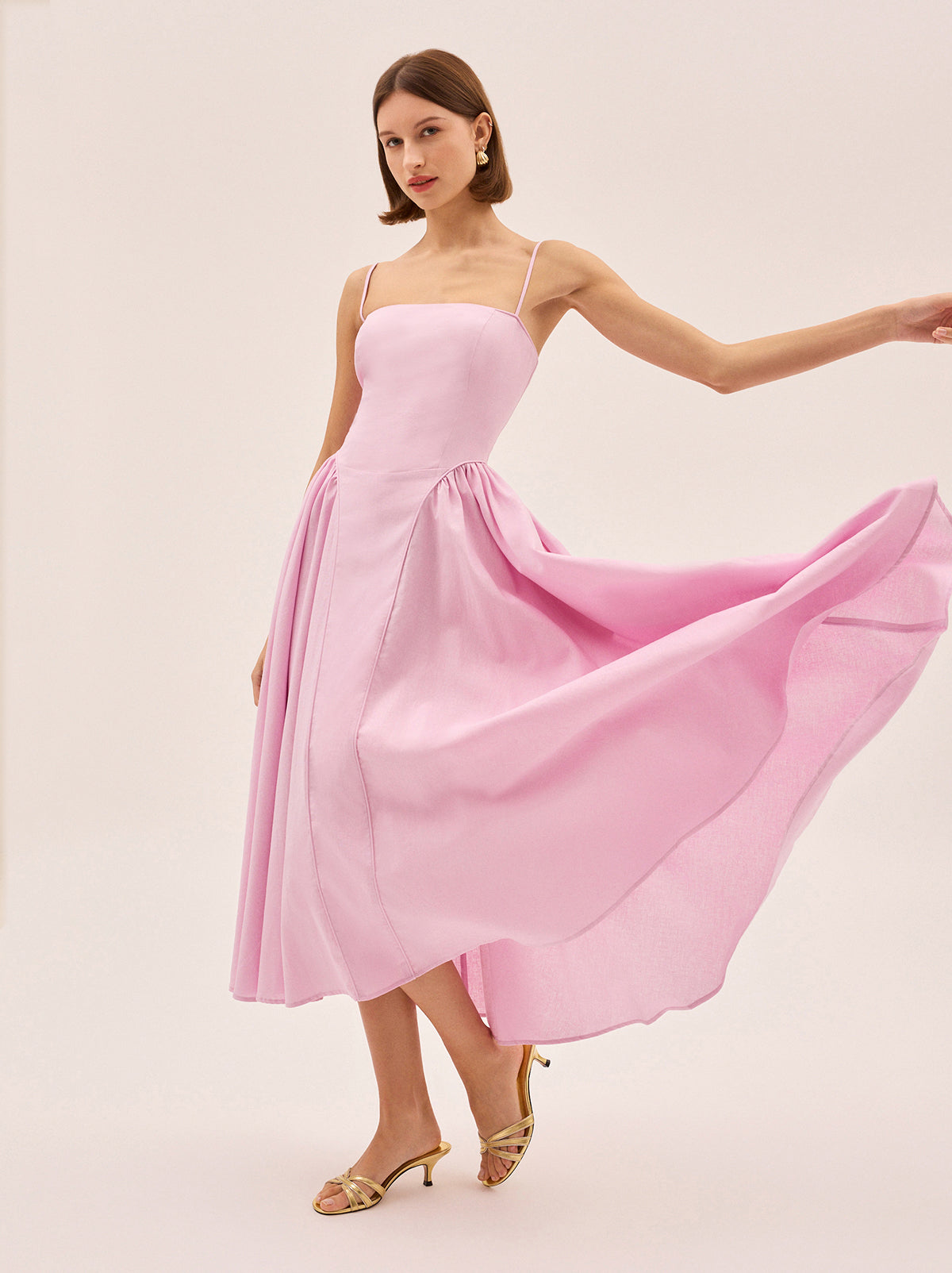 Alberta Pink Cotton Linen Dress By KITRI Studio