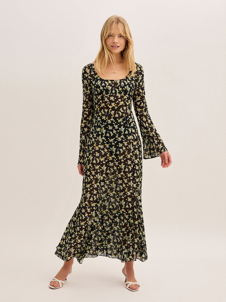 Alessia Black Cherry Print Maxi Dress By KITRI Studio