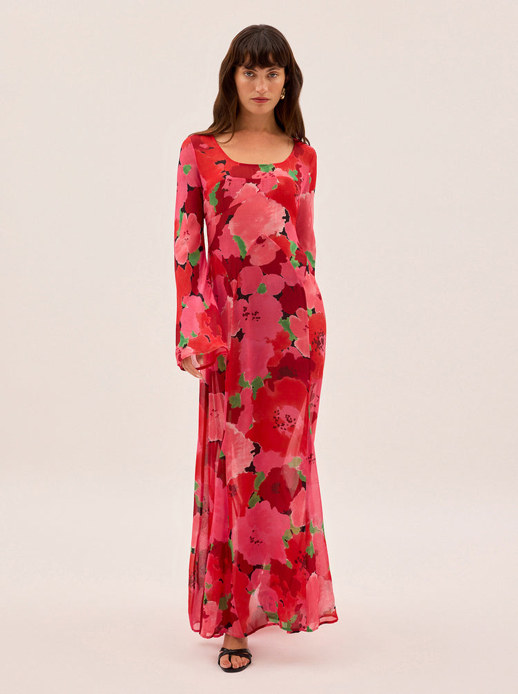 Alessia Pink Watercolour Floral Print Dress By KITRI Studio