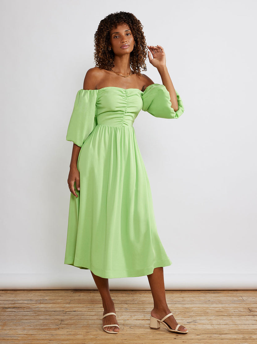 Alexis Green Bardot Midi Dress | KITRI Studio