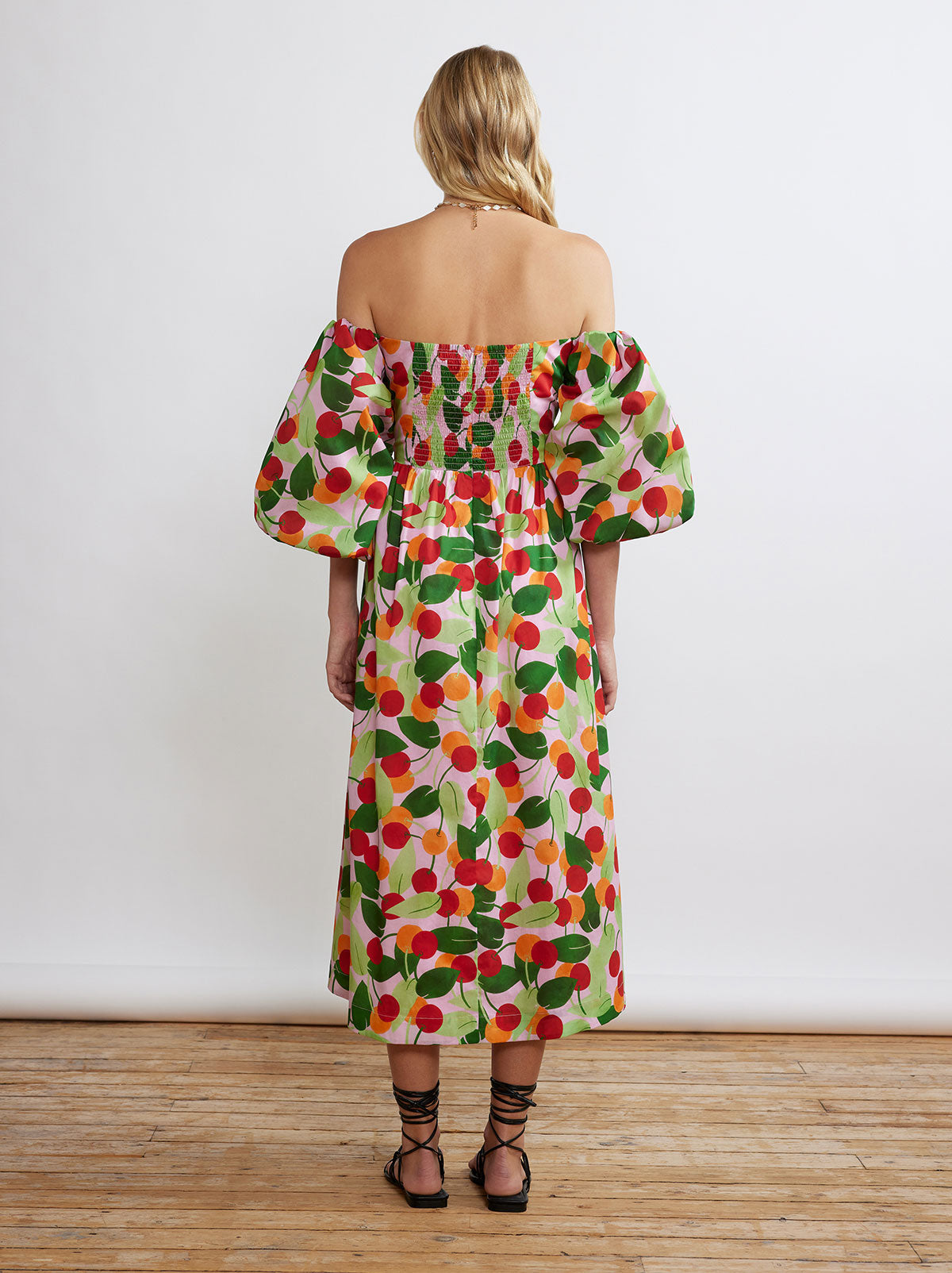 Alexis Multi Cherry Bardot Midi Dress By KITRI Studio