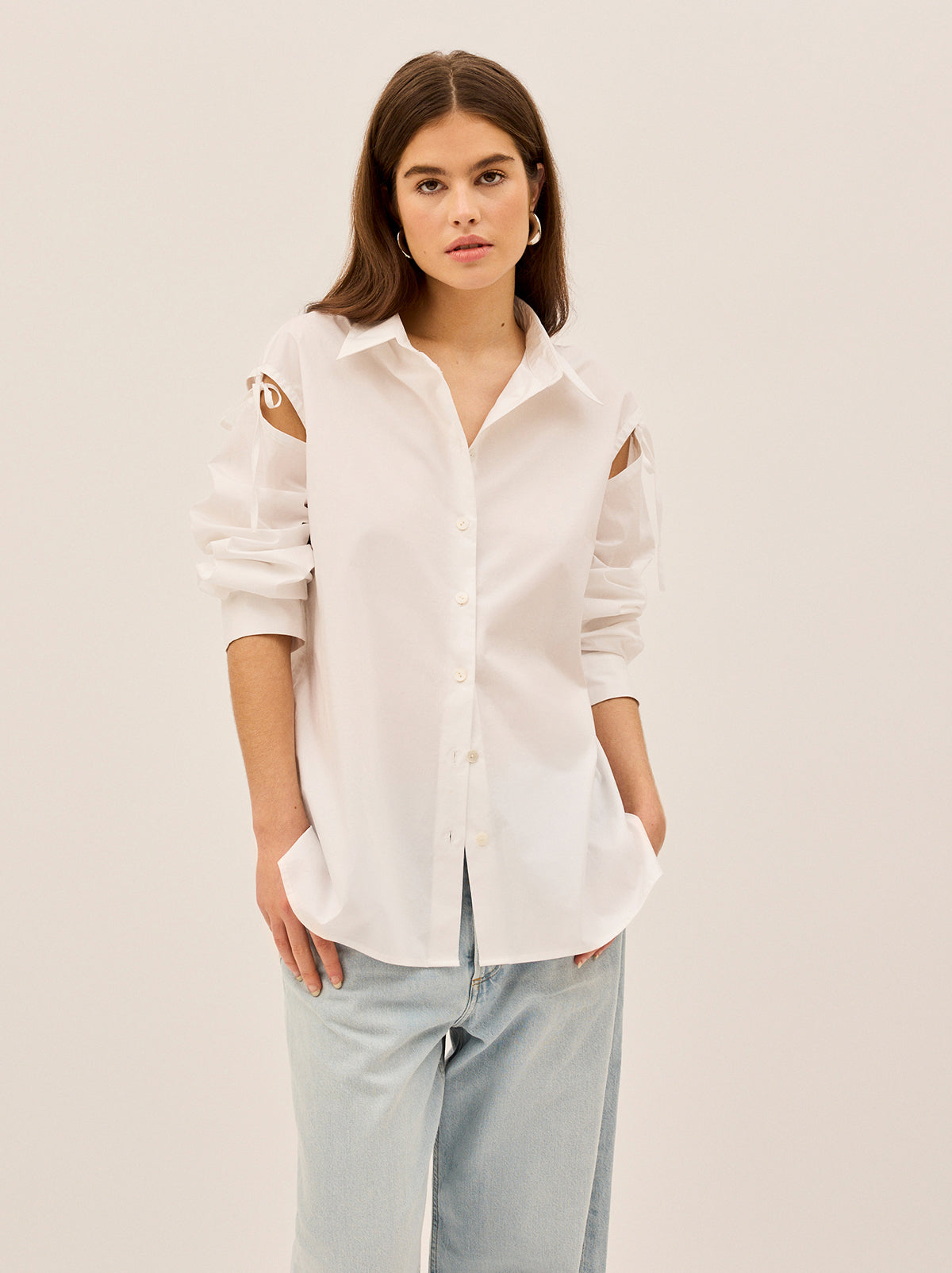 Alix Cotton Tie Shoulder Oversized Shirt By KITRI Studio