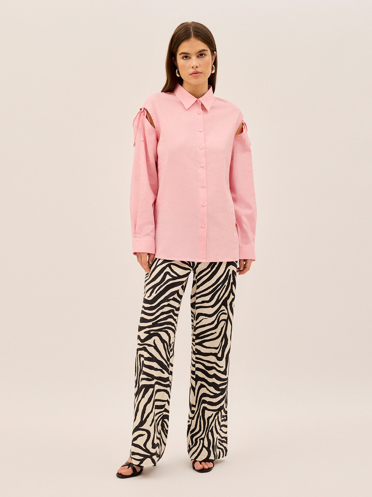 Alix Pink Cotton Tie Shoulder Oversized Shirt By KITRI Studio