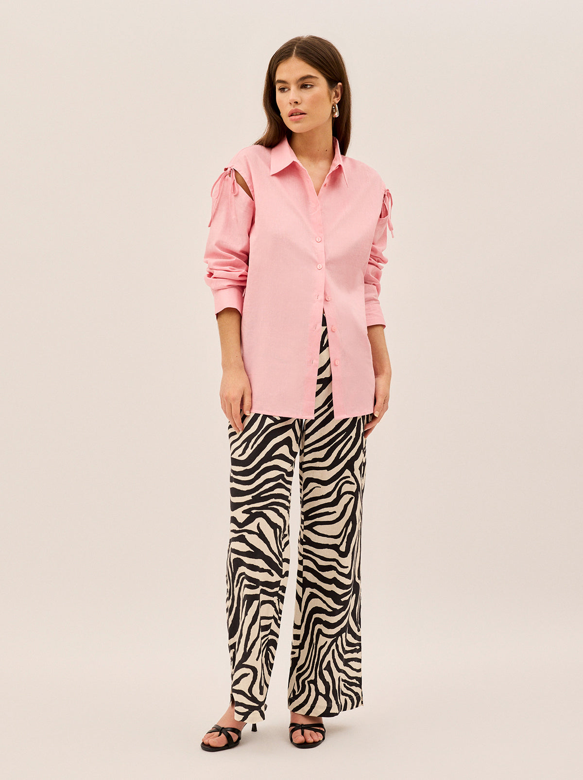 Alix Pink Cotton Tie Shoulder Oversized Shirt By KITRI Studio