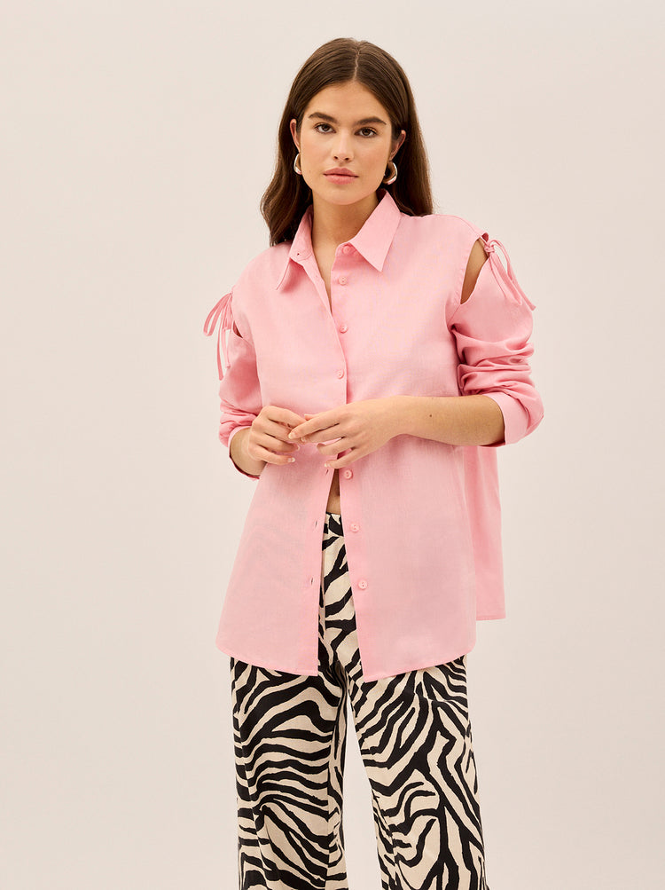 Alix Pink Cotton Tie Shoulder Oversized Shirt By KITRI Studio