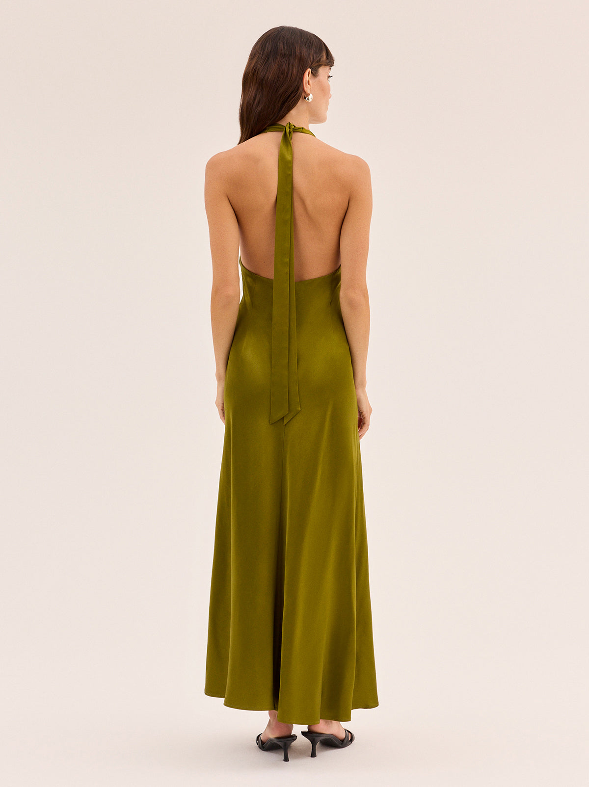 Amalia Olive Satin Halterneck Dress | KITRI Studio Amalia Olive Satin Halterneck Dress | KITRI Studio