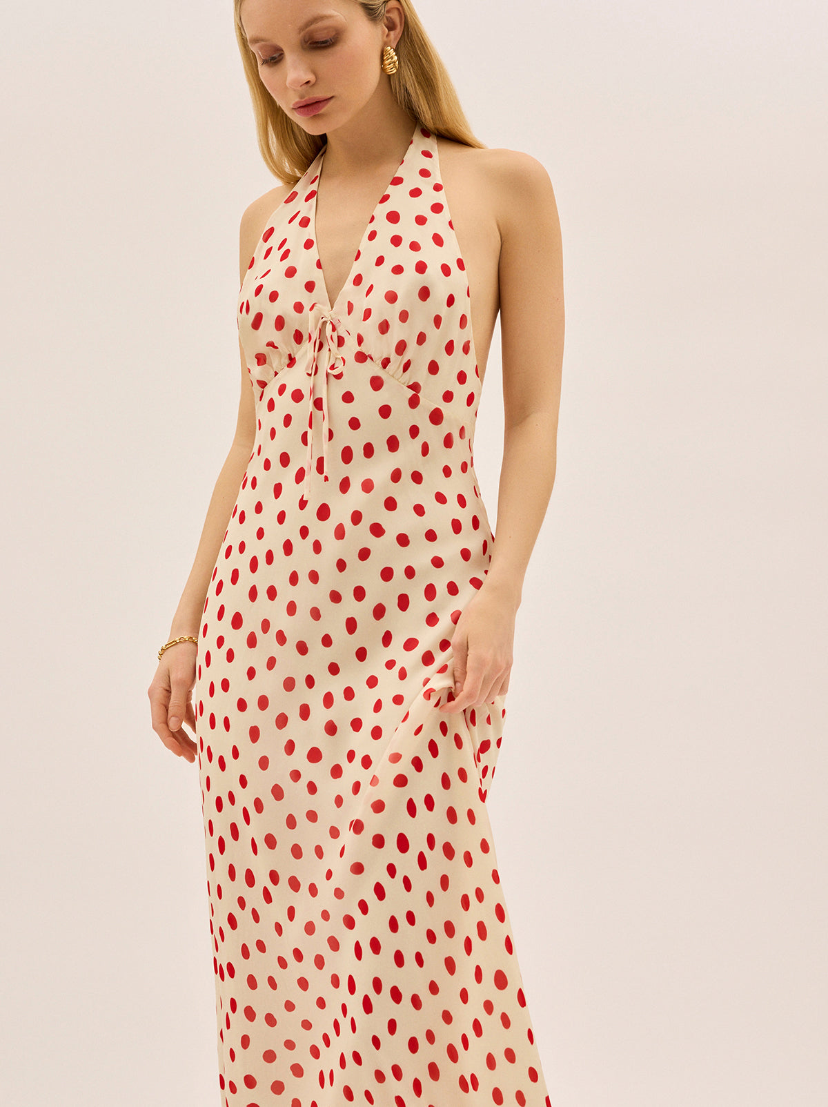 Amalia Red Polka Dot Halterneck Dress | KITRI Studio Amalia Red Polka Dot Halterneck Dress | KITRI Studio