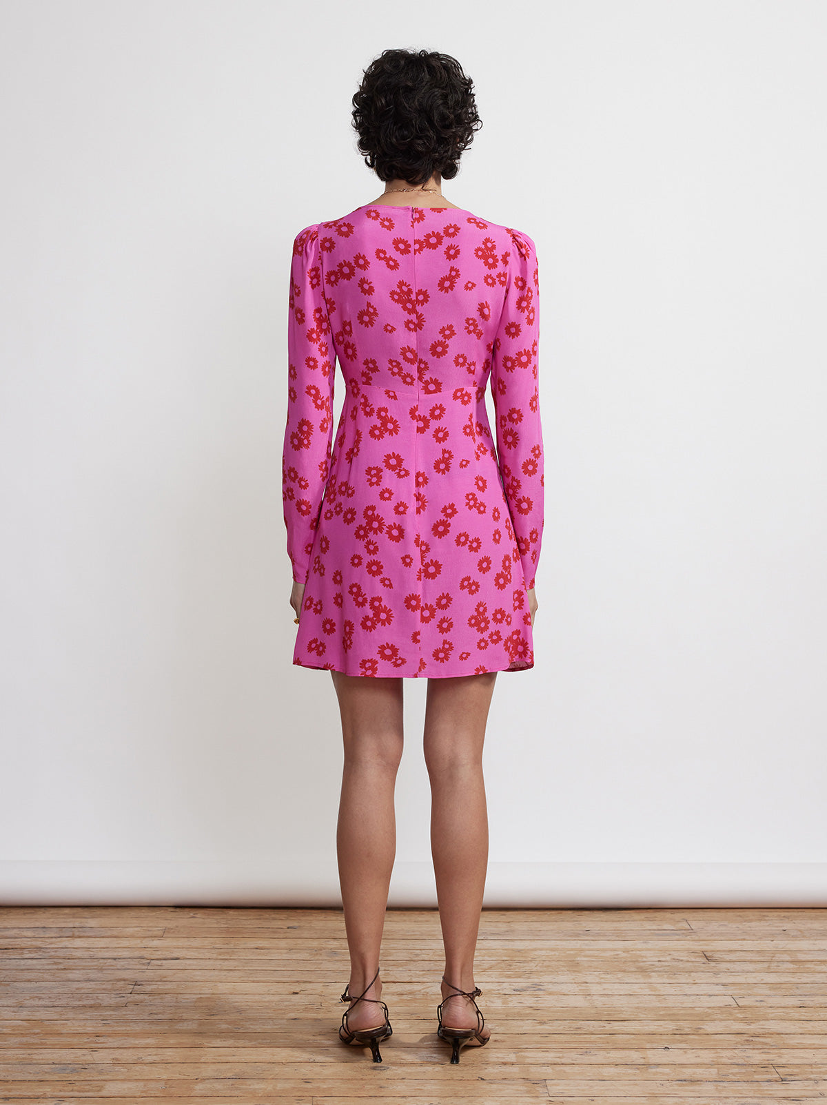 Amalie Pink Daisy Print Tie Front Mini Dress By KITRI Studio