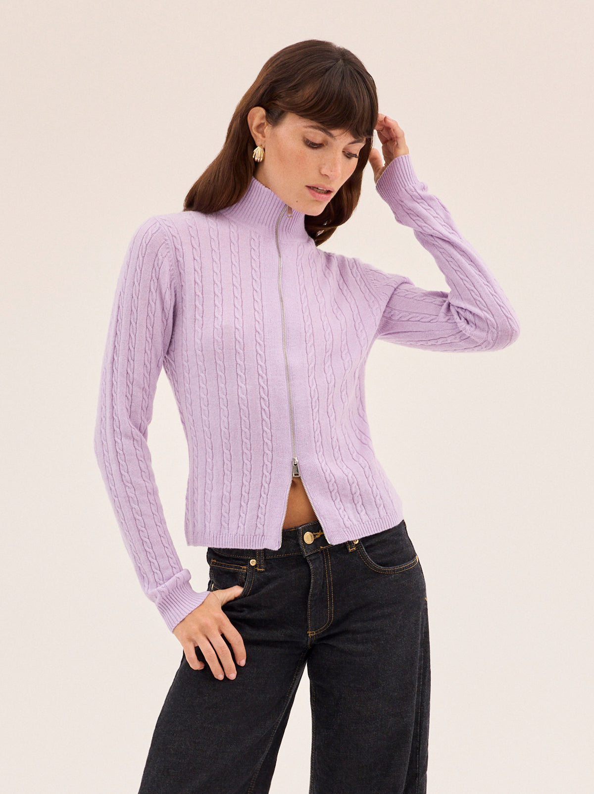 Ameline Lavender Cable Fine Knit Top By KITRI Studio