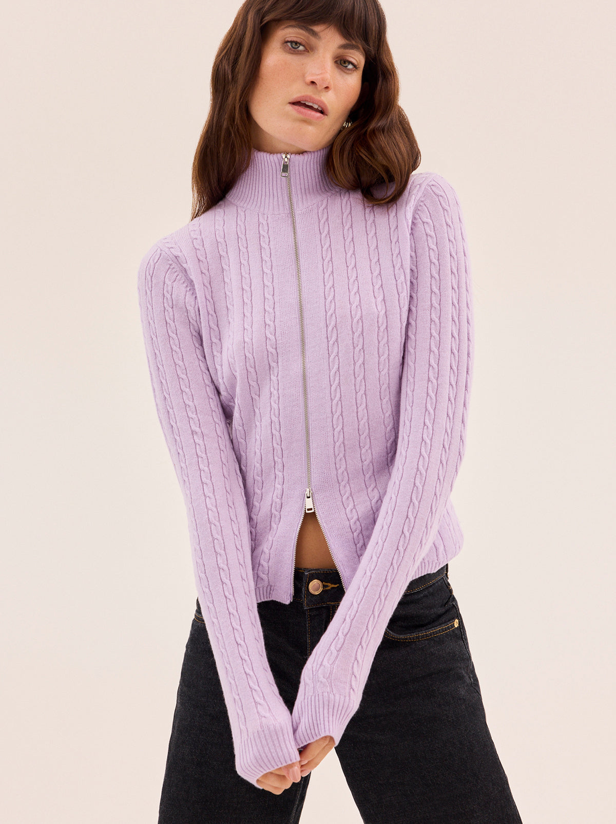Ameline Lavender Cable Fine Knit Top | KITRI Studio