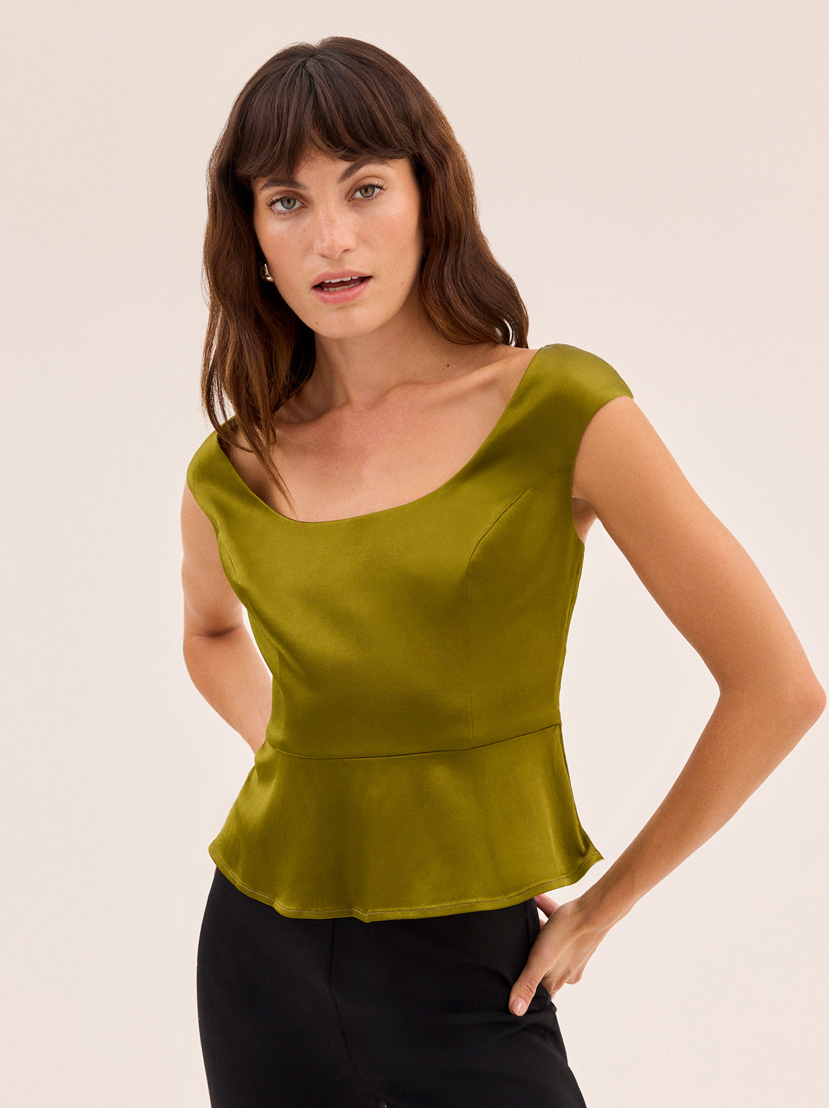 Amina Olive Satin Top By KITRI Studio