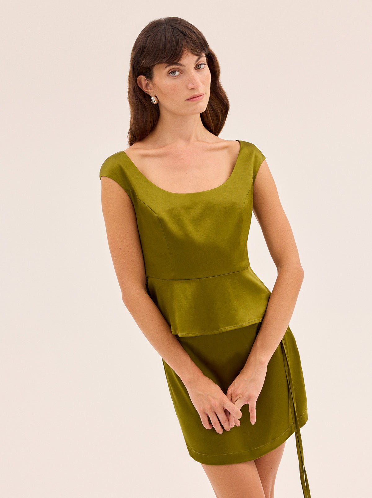 Amina Olive Satin Top By KITRI Studio