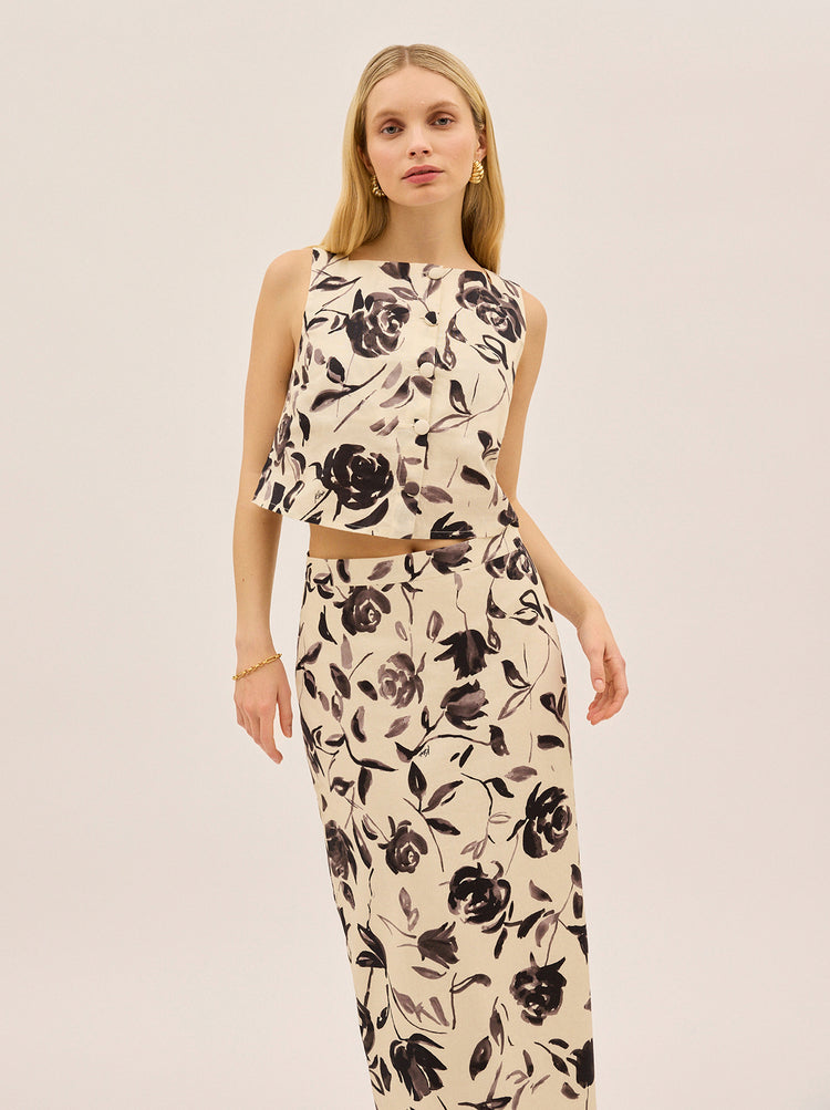 Anais Monochrome Rose Print Top By KITRI Studio