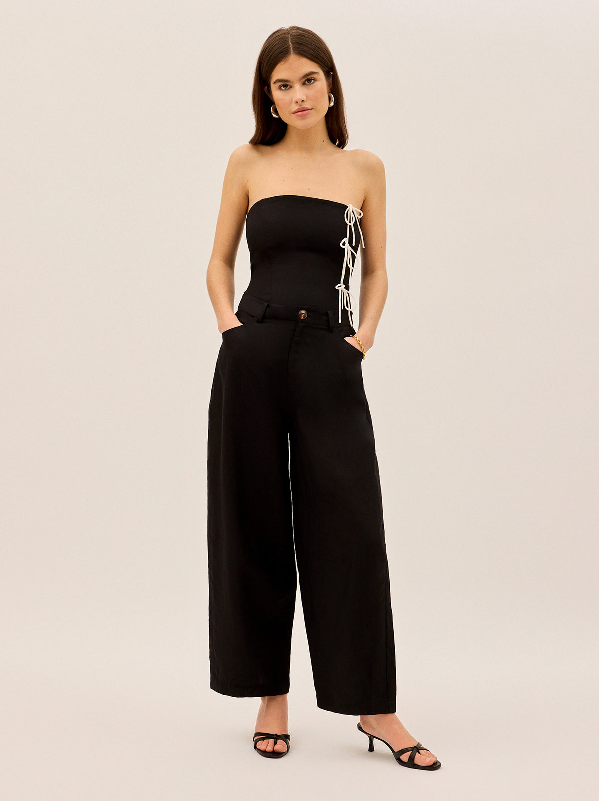 Andie Black Linen Blend Barrel Trousers | KITRI Studio