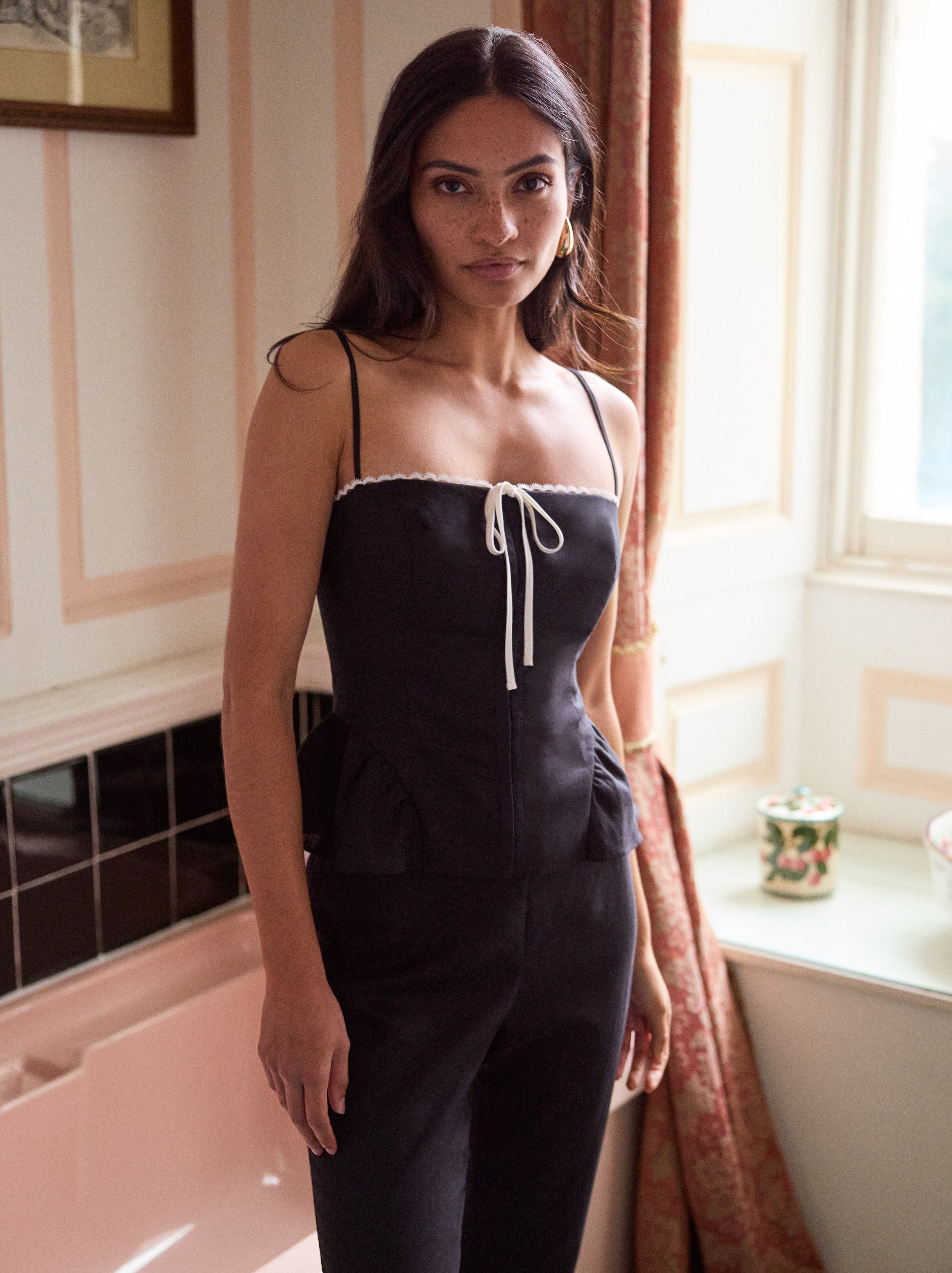 Andrea Black Linen Blend Top | KITRI Studio