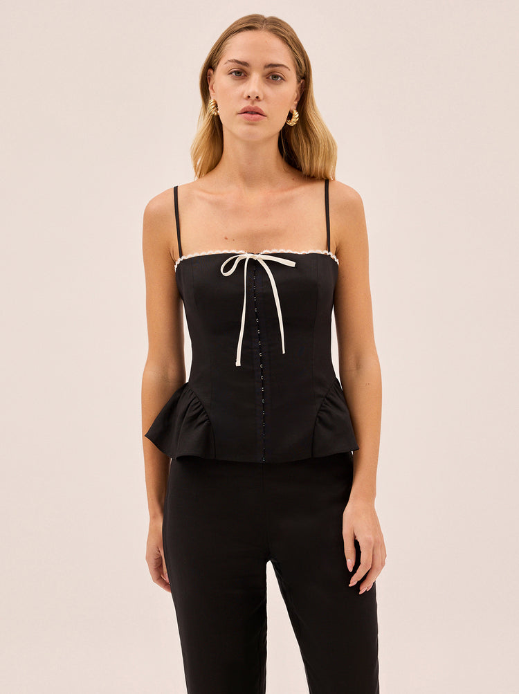 Andrea Black Linen Blend Top By KITRI Studio