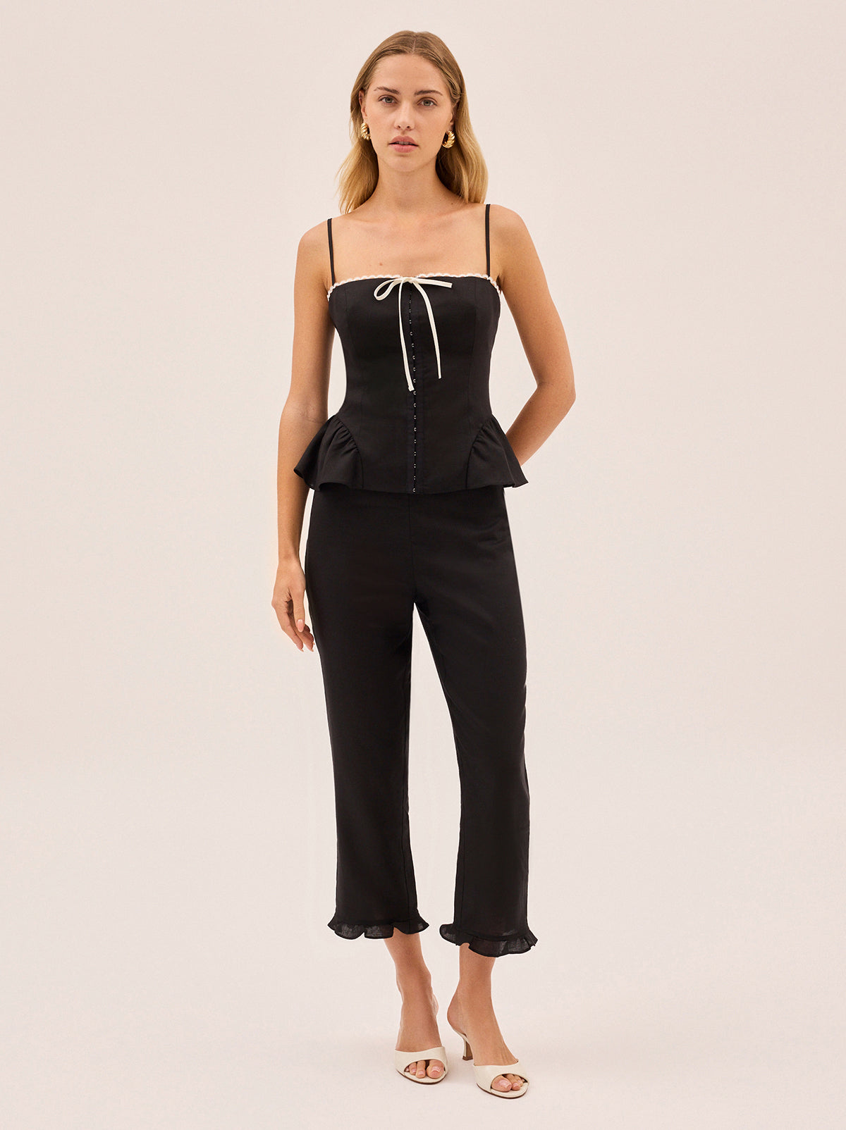 Andrea Black Linen Blend Top | KITRI Studio