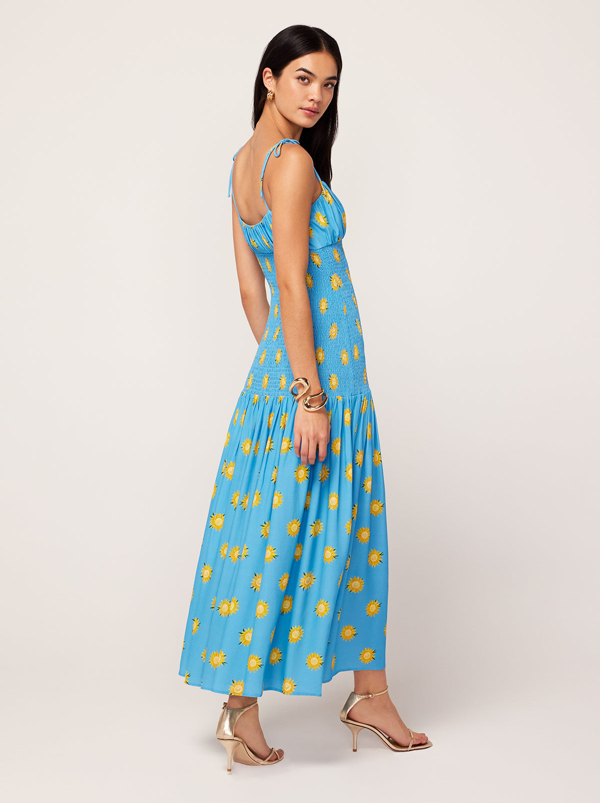 Andrea Blue Sunflower Print Maxi Dress By KITRI Studio