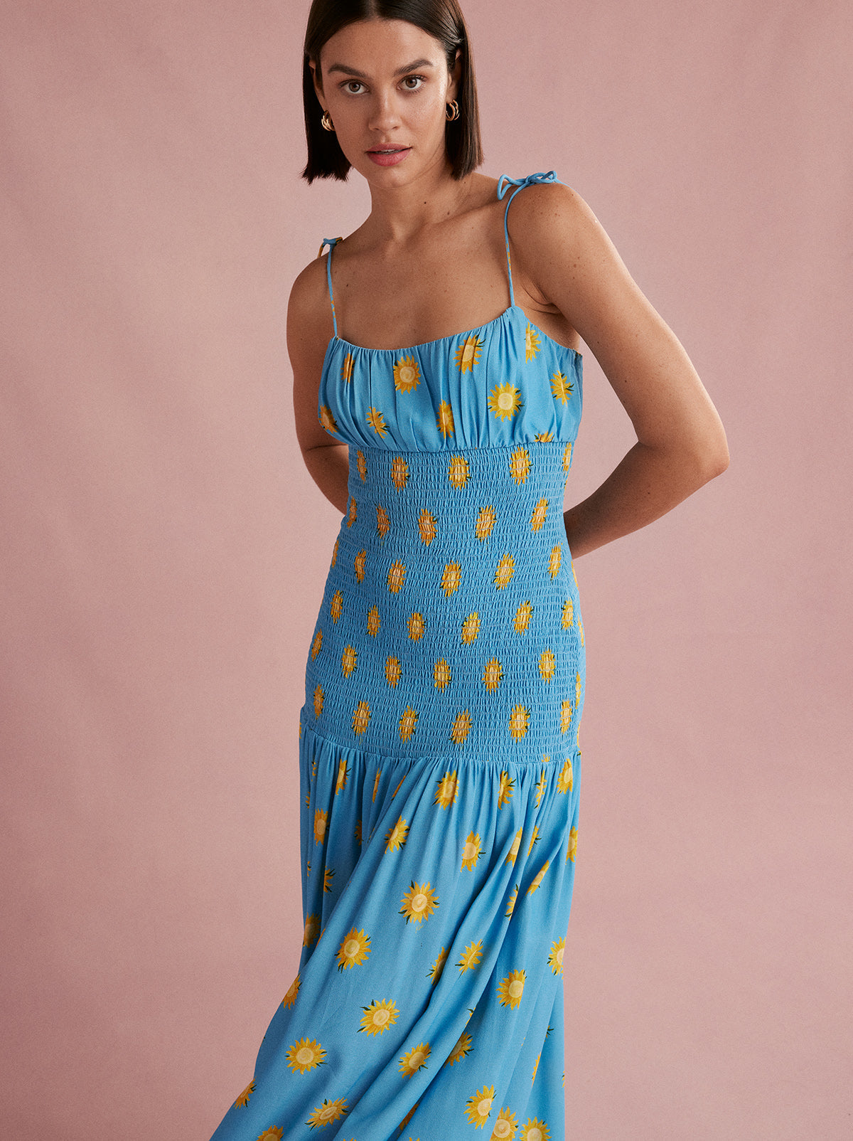 Andrea Blue Sunflower Print Maxi Dress By KITRI Studio