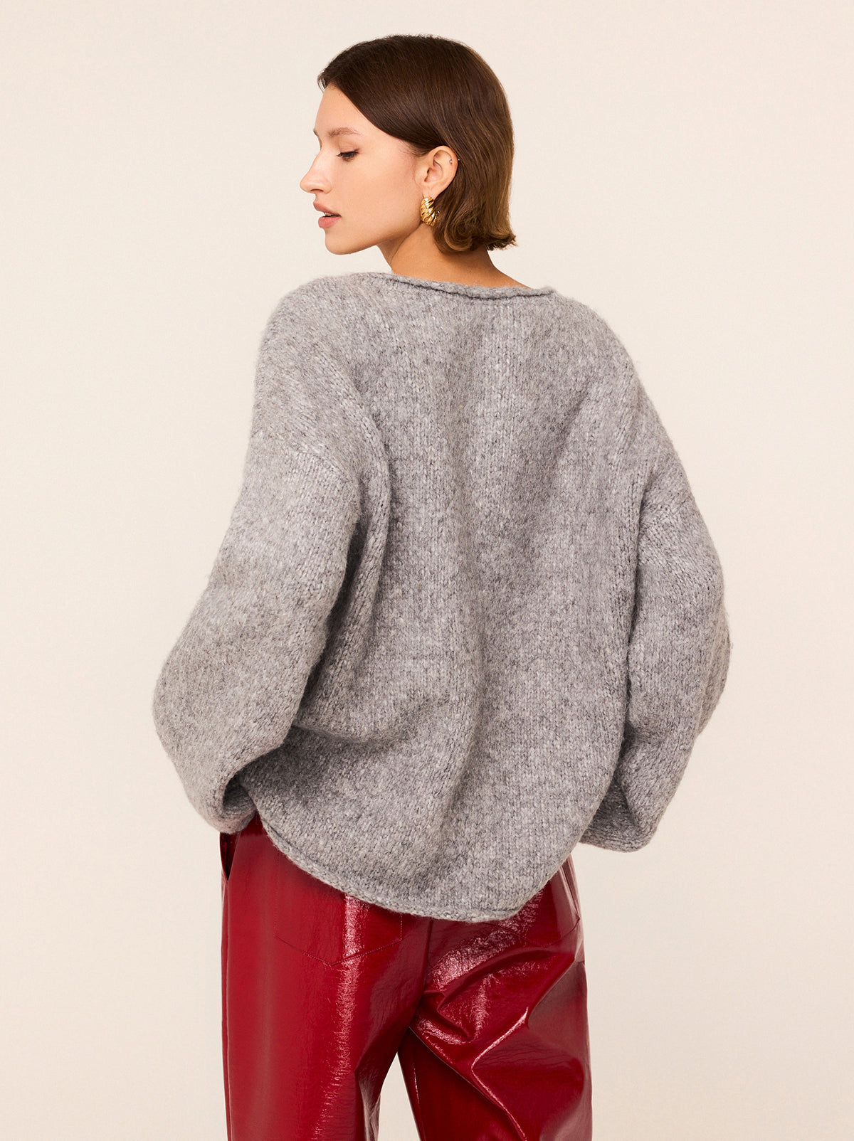 Andy Grey Oversized V-Neck Knit Jumper By KITRI Studio