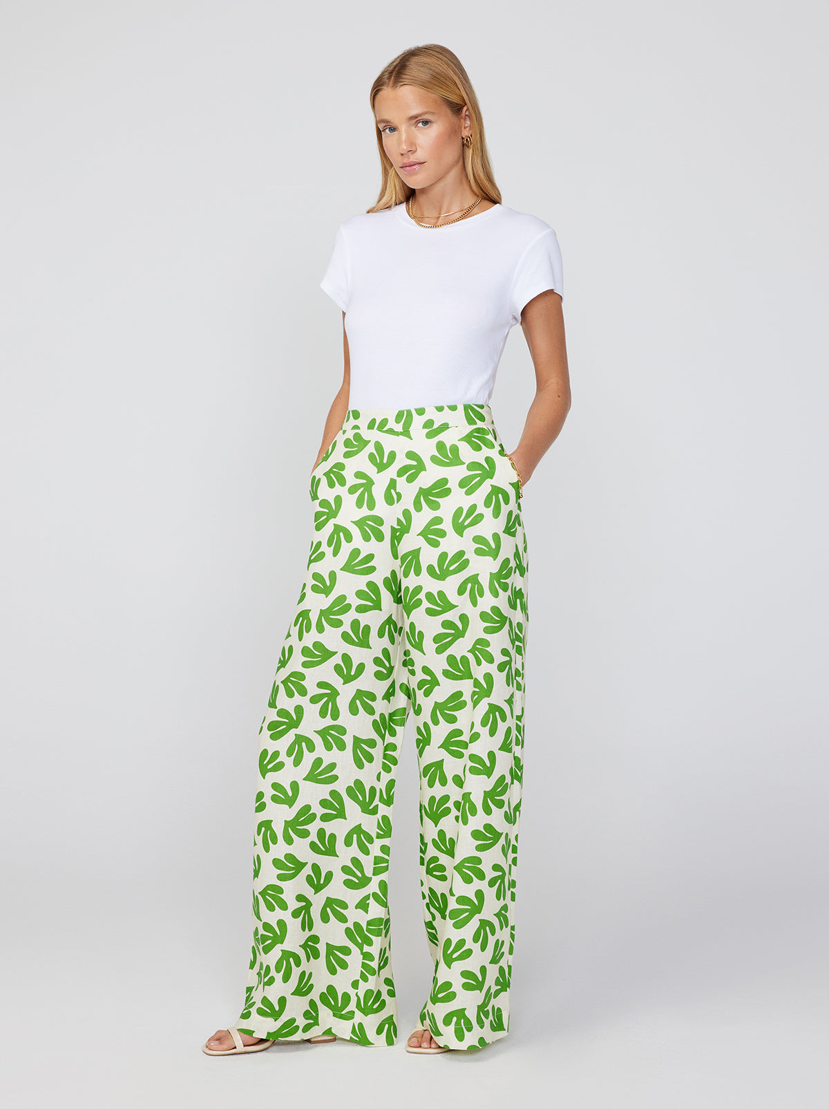 Angelina Leaf Print Wide Leg Trousers