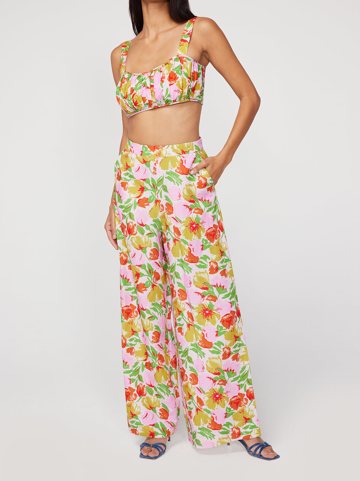 Angelina Pink Garden Floral Wide Leg Trousers