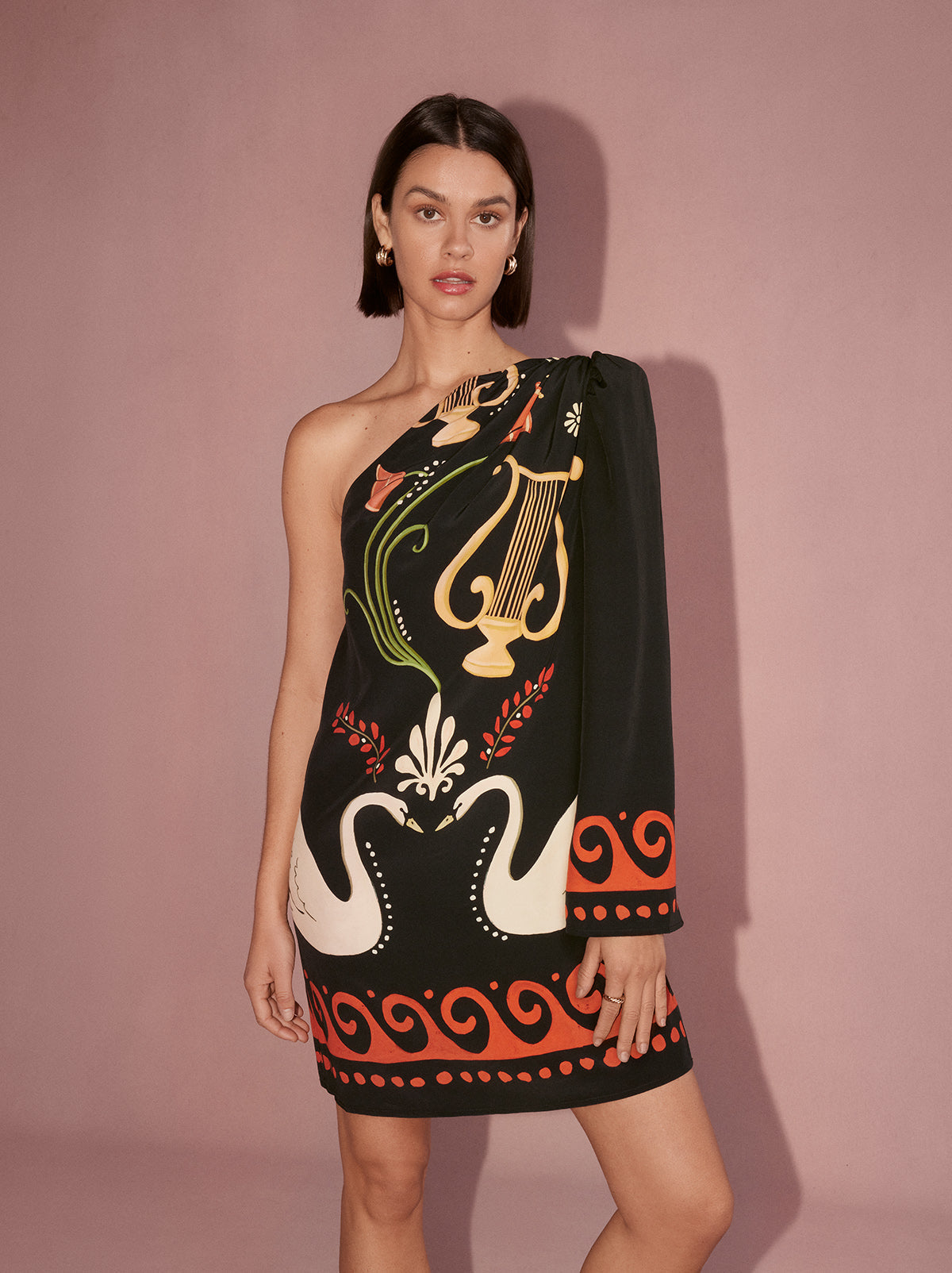 Antonia Black Cygnus And Lyra Print Mini Dress By KITRI Studio