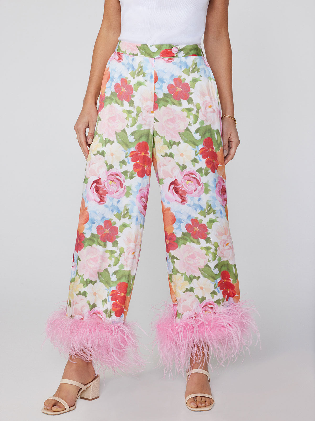 Apollo Painted Floral Feather Trousers By KITRI Studio