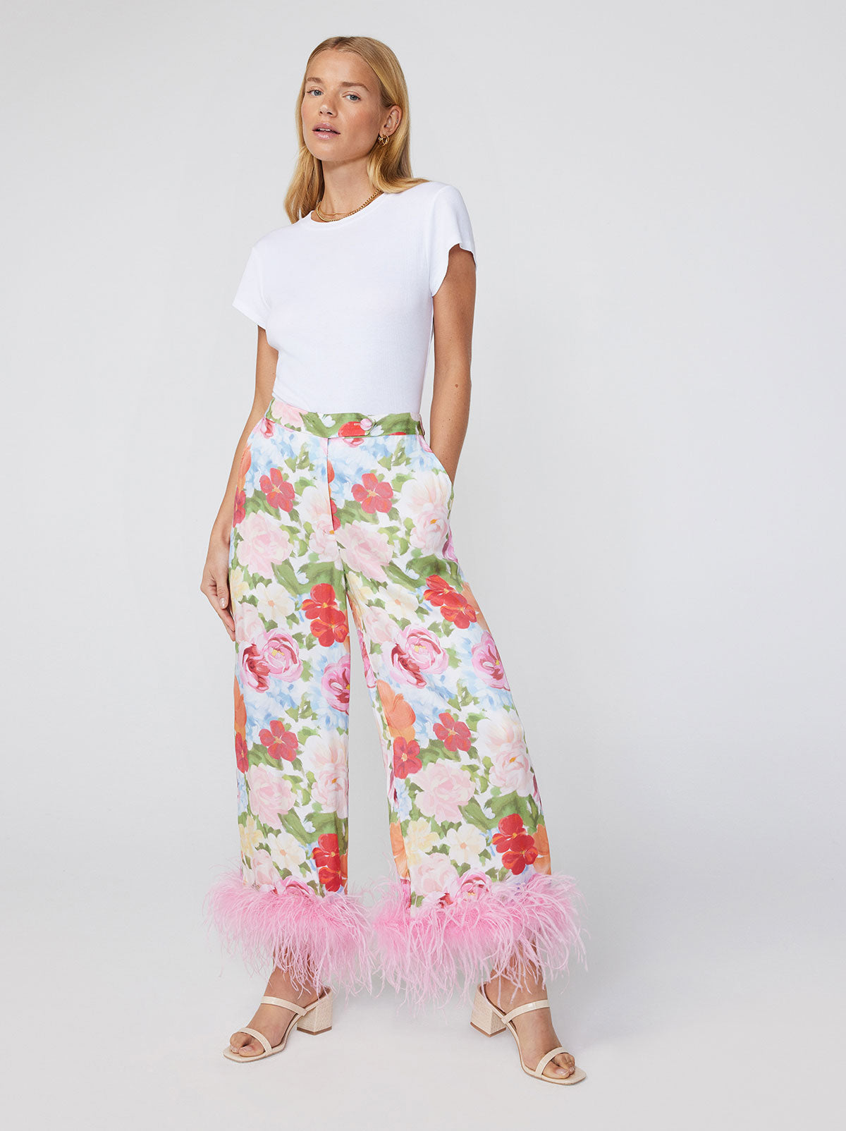 ADAGRO Womens Clothing Sets Floral Print Crop Top & Wide Leg Pants