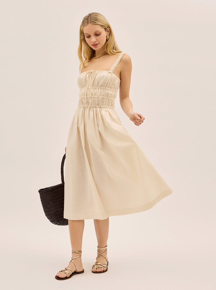 Arya Ivory Cotton Linen Dress By KITRI Studio