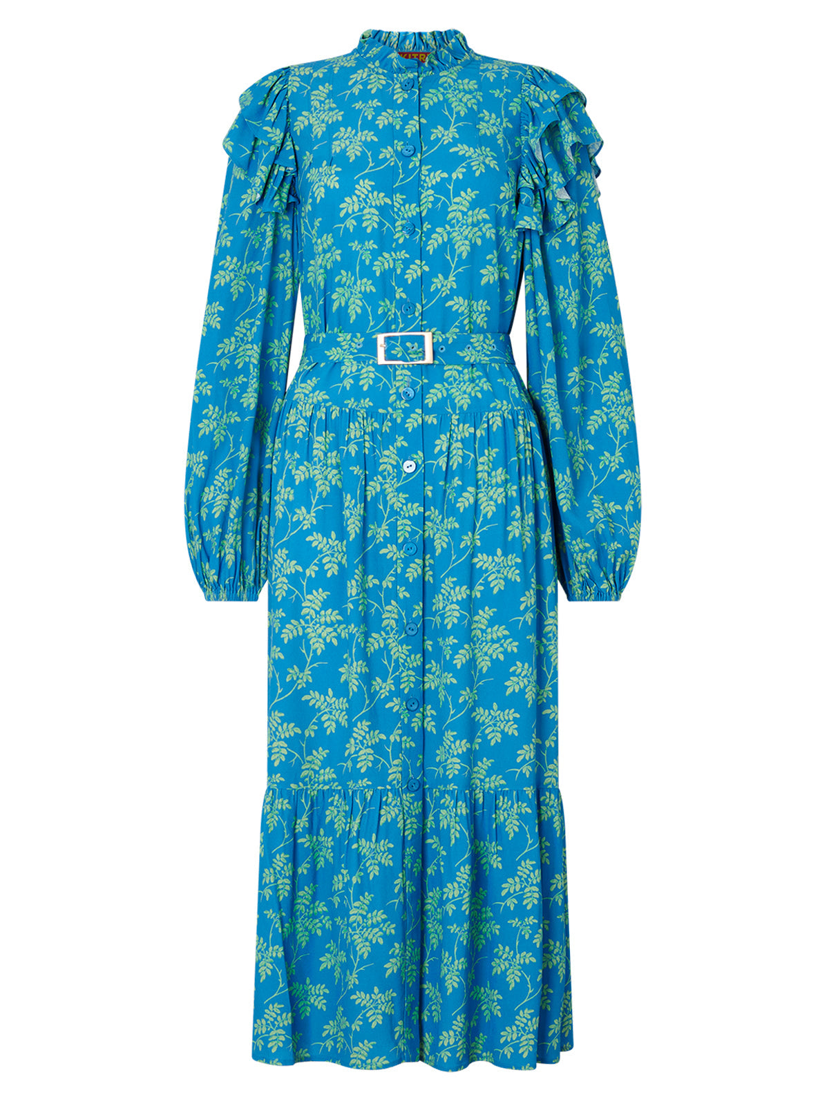 Aster Blue Vintage Leaf Print Shirred Dress By KITRI Studio