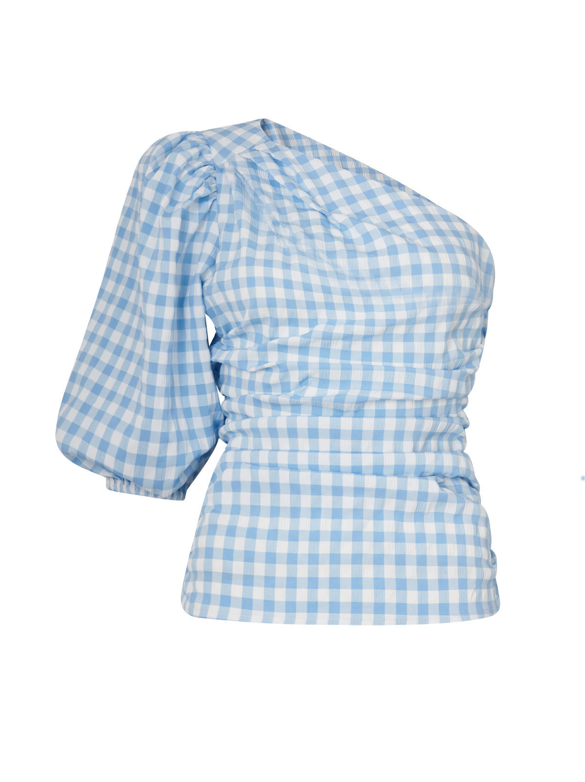 Athena One Shoulder Blue Gingham Top By KITRI Studio