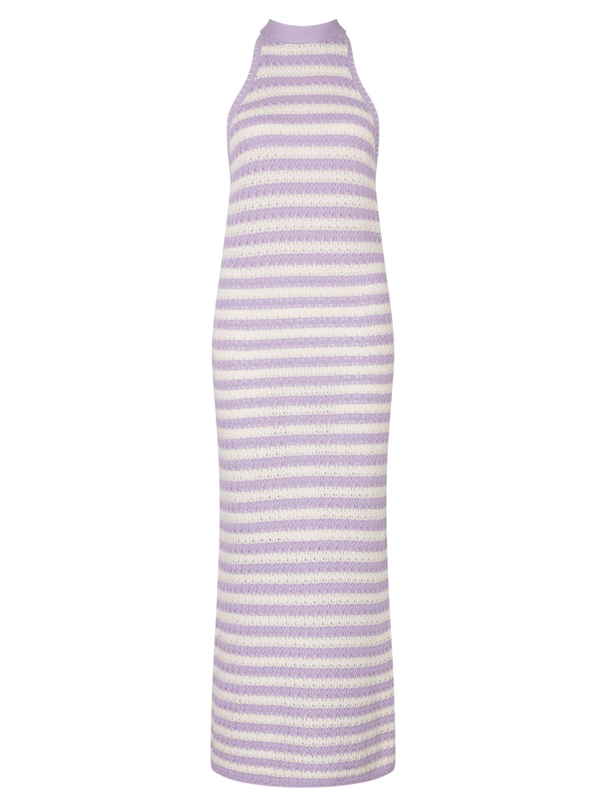 Atlanta Lilac Stripe Crochet Knit Halter Dress