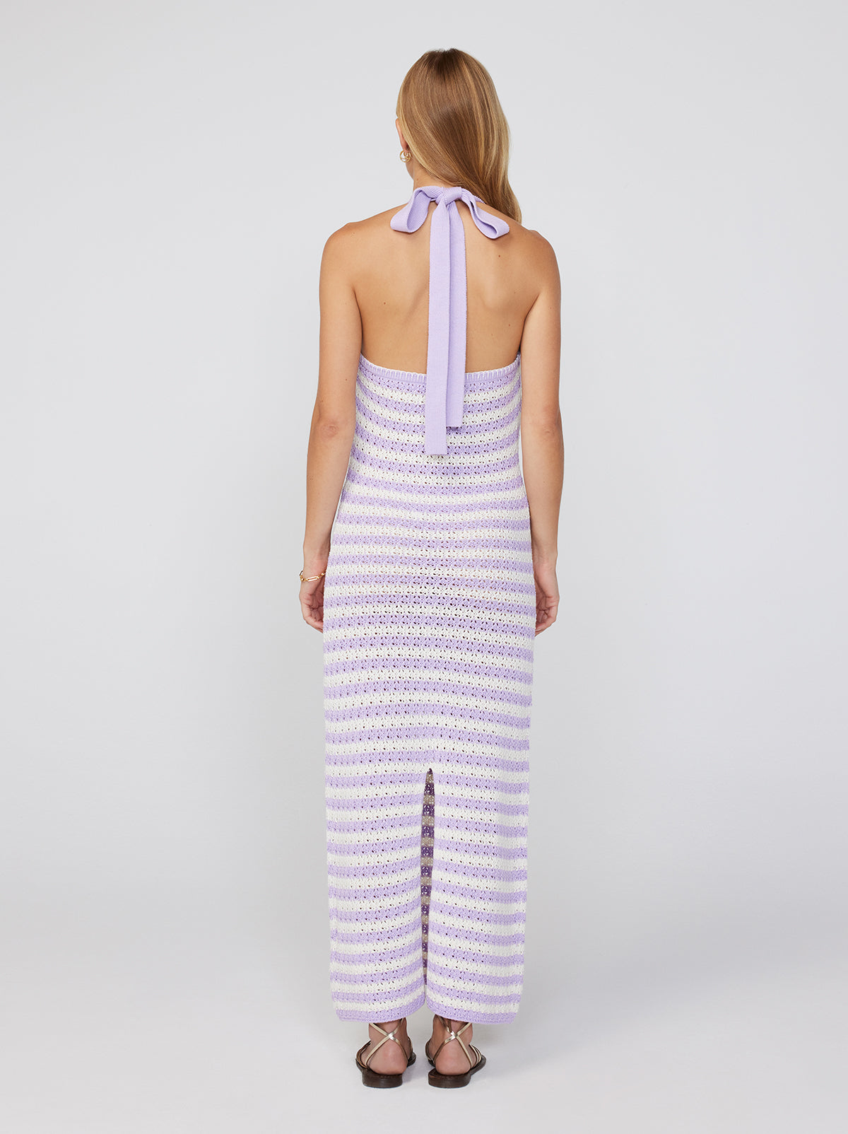 Atlanta Lilac Stripe Crochet Knit Halter Dress
