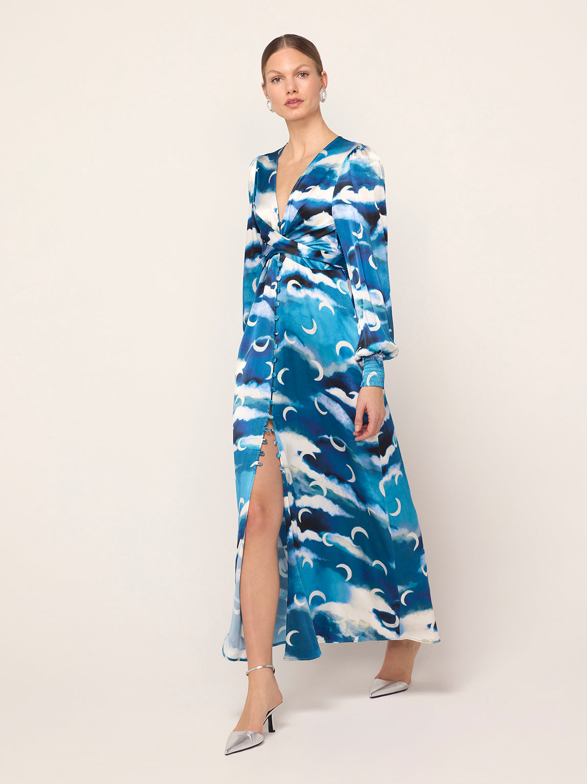 Aurora Blue Cloud Print Maxi Dress