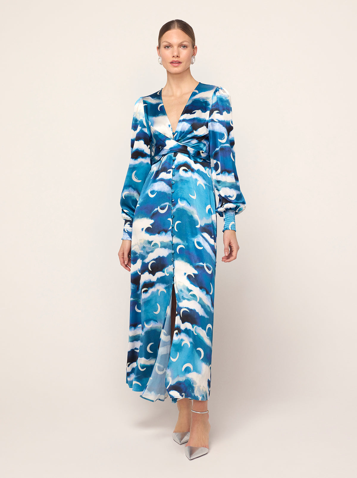 Aurora Blue Cloud Print Maxi Dress By KITRI Studio