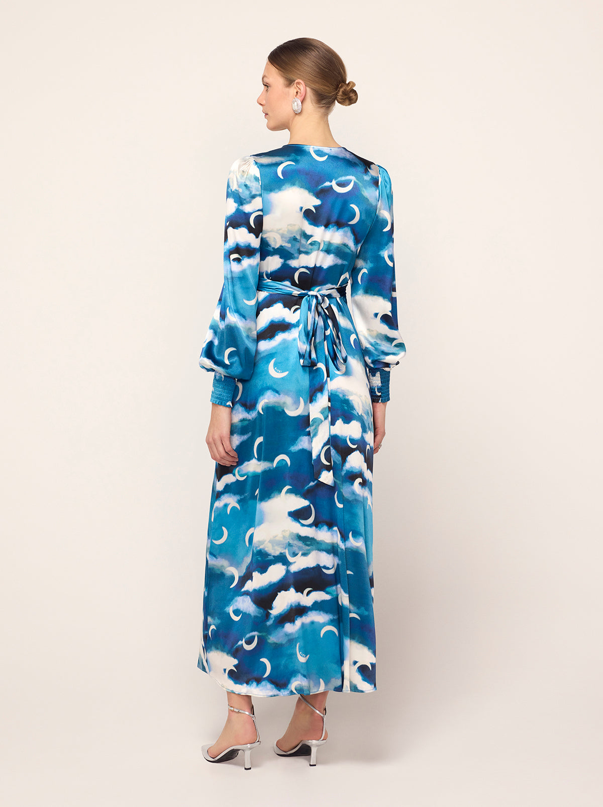 Aurora Blue Cloud Print Maxi Dress