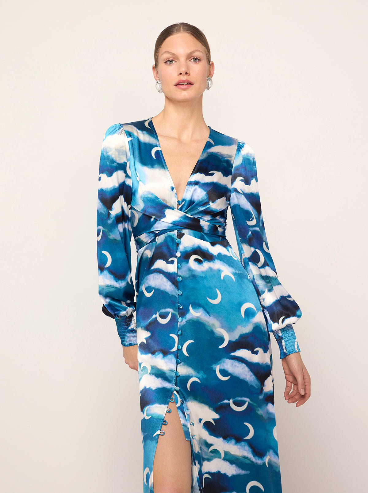 Aurora Blue Cloud Print Maxi Dress By KITRI Studio