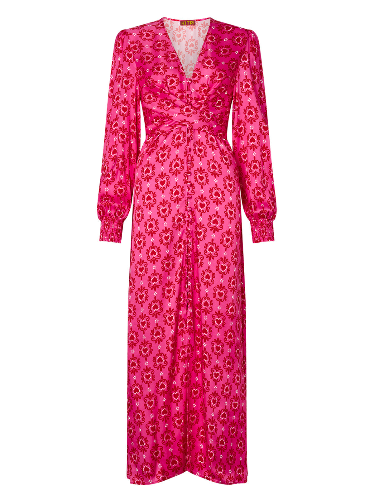 Aurora Pink Heart Print Maxi Dress by KITRI Studio