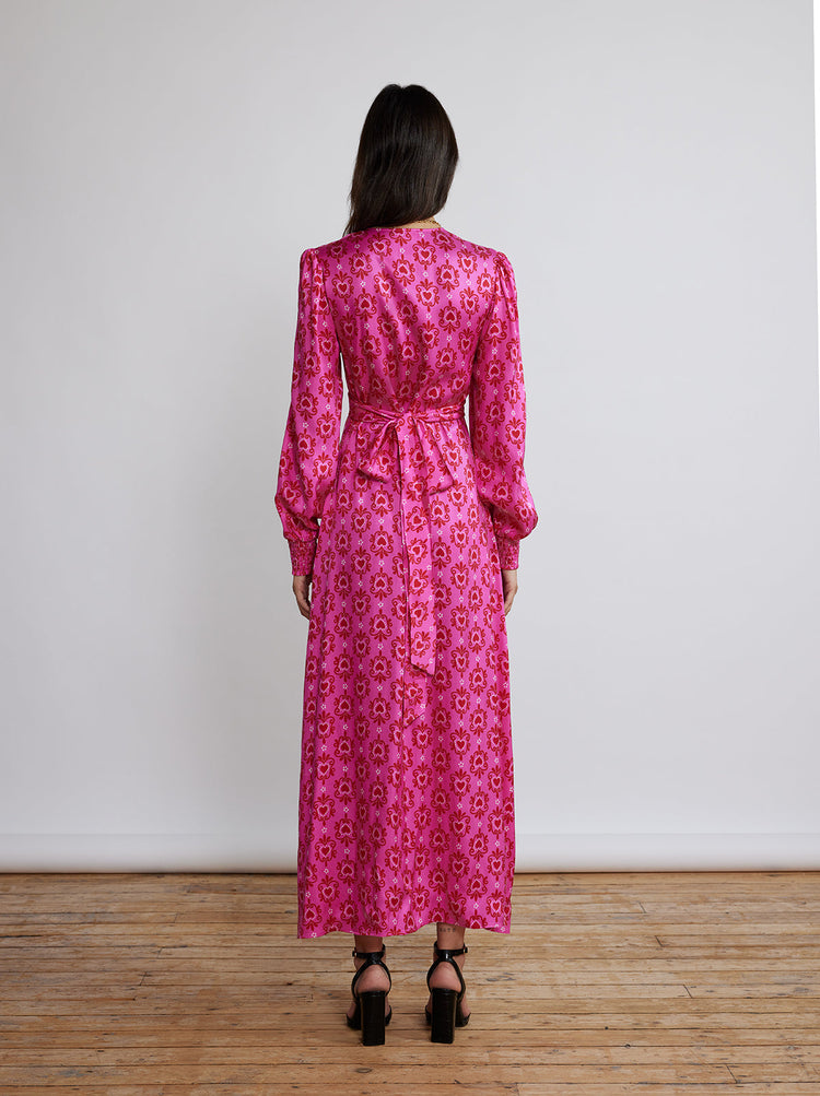 Aurora Pink Heart Print Maxi Dress By KITRI Studio