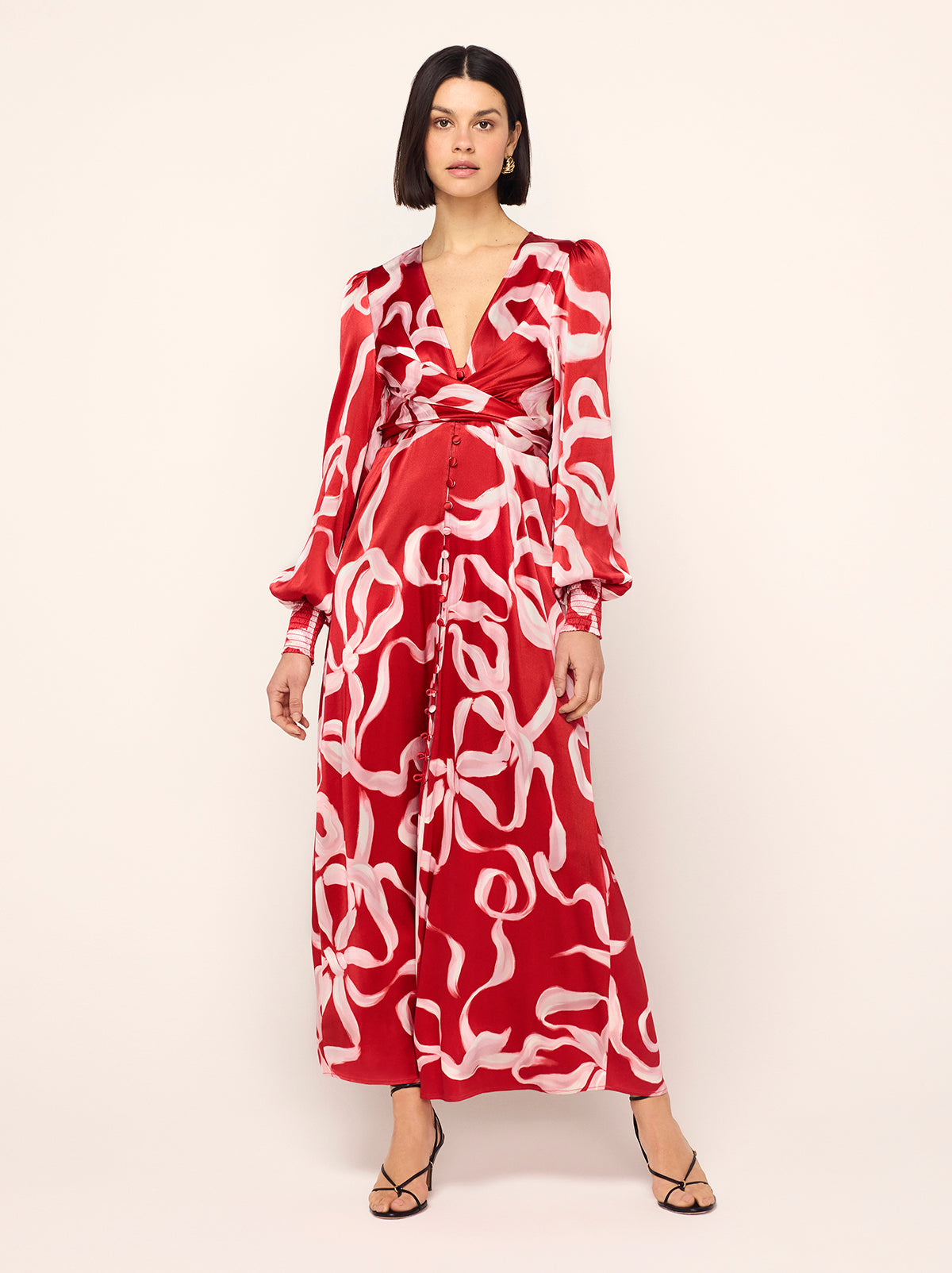 Aurora Red Ribbon Print Maxi Dress By KITRI Studio