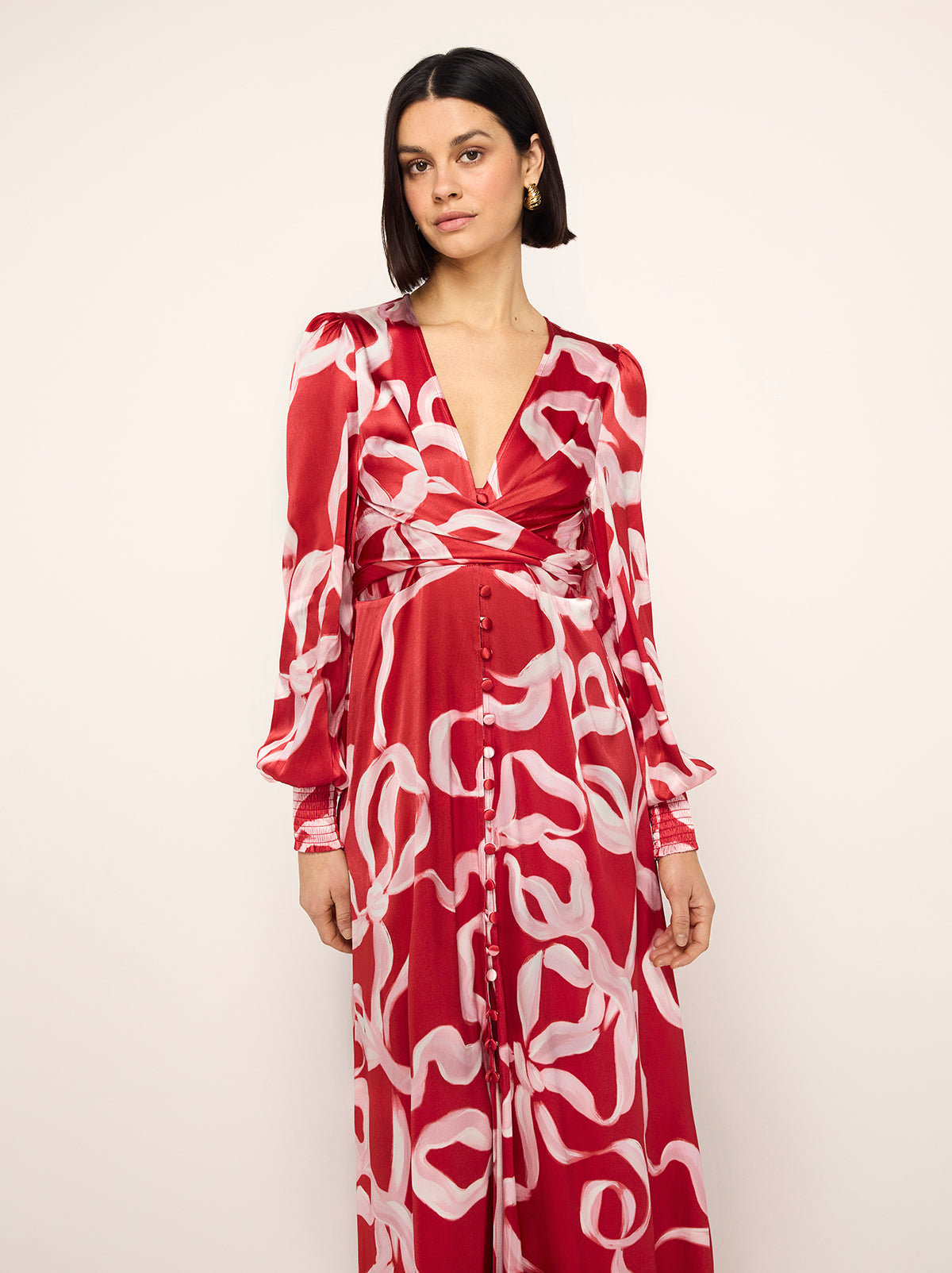 Aurora Red Ribbon Print Maxi Dress By KITRI Studio