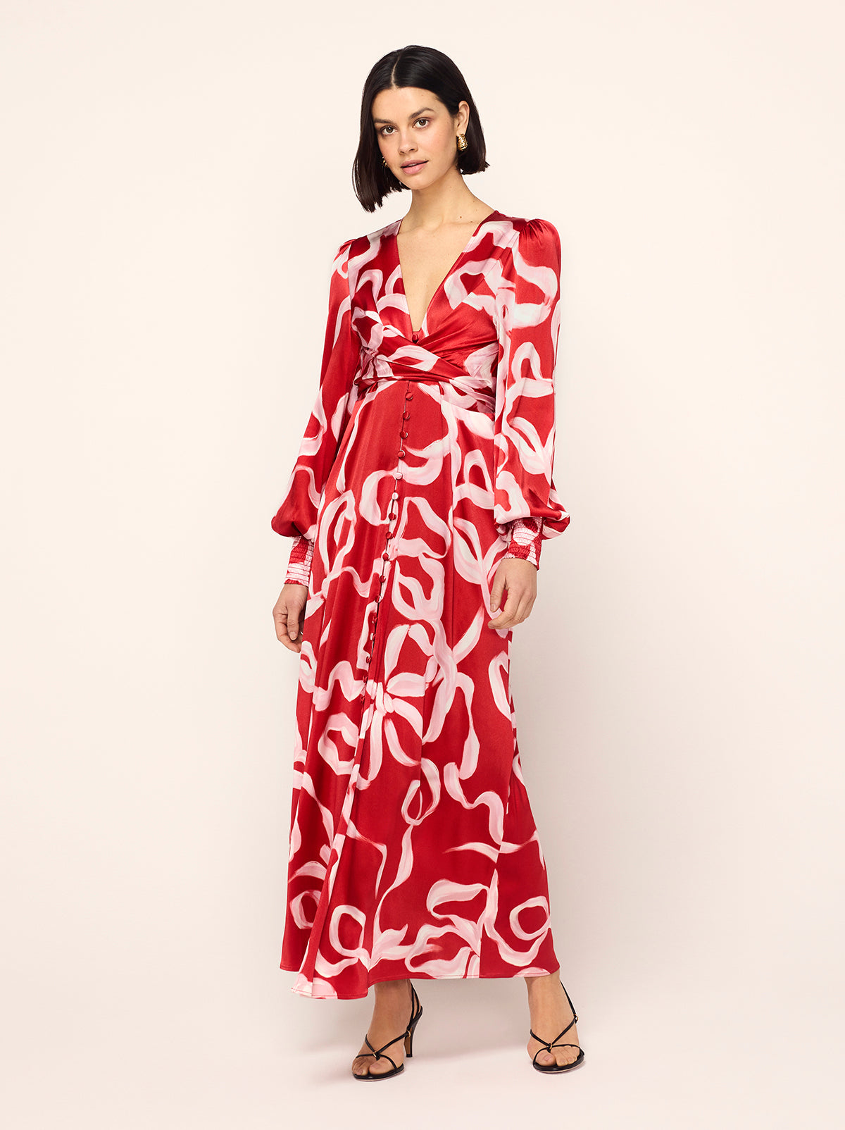 Aurora Red Ribbon Print Maxi Dress By KITRI Studio