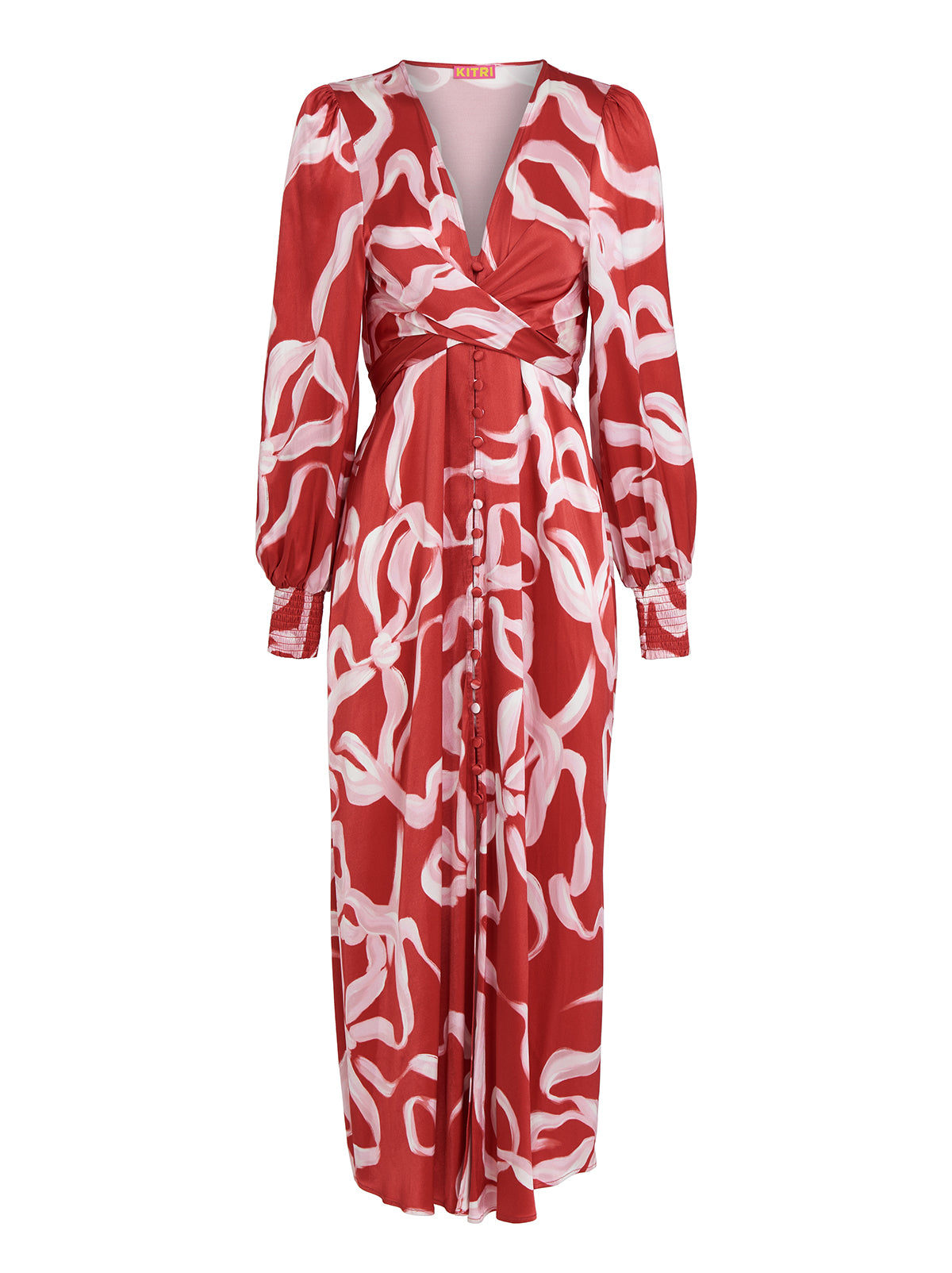 Aurora Red Ribbon Print Maxi Dress By KITRI Studio