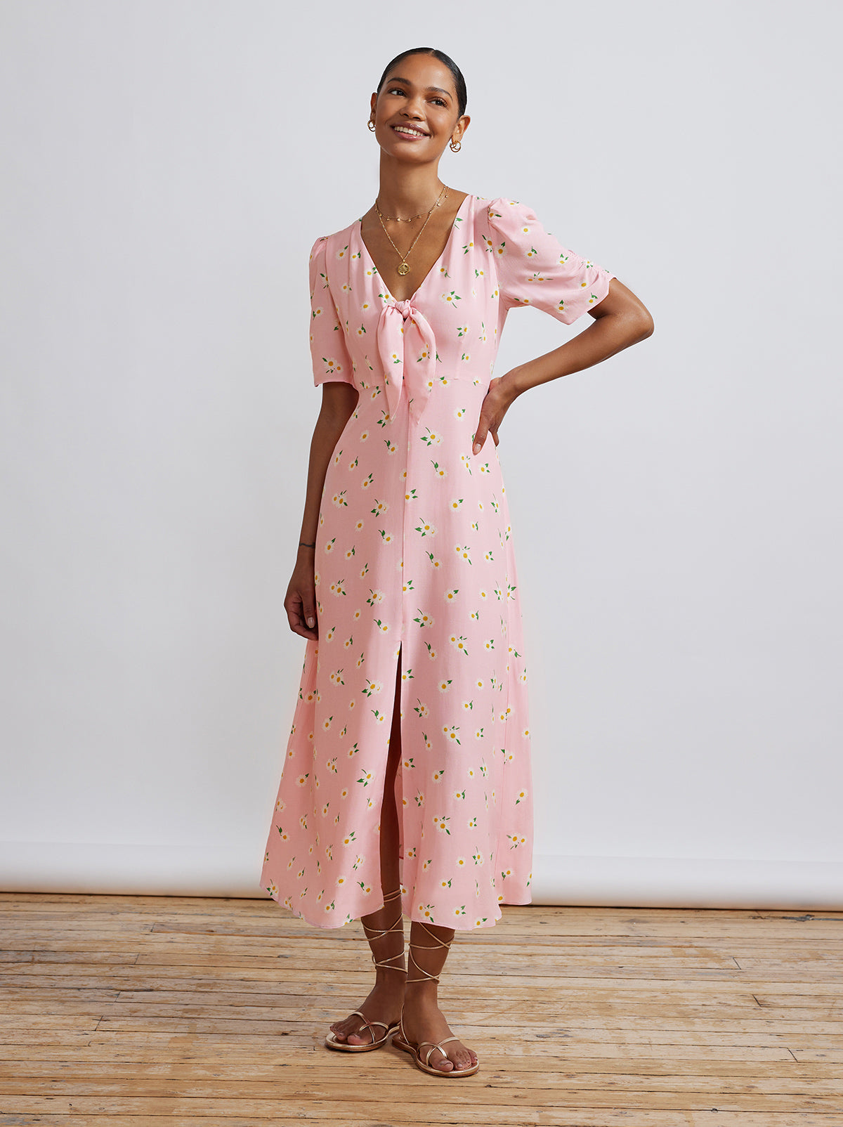Bell Pink Daisy Midi Dress by KITRI Studio
